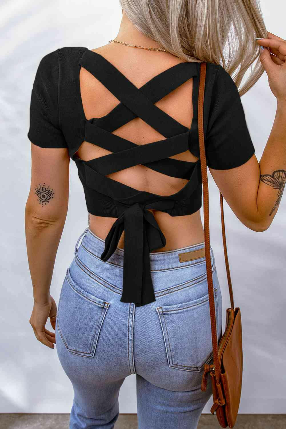 Lace-Up Square Neck Crop Top.