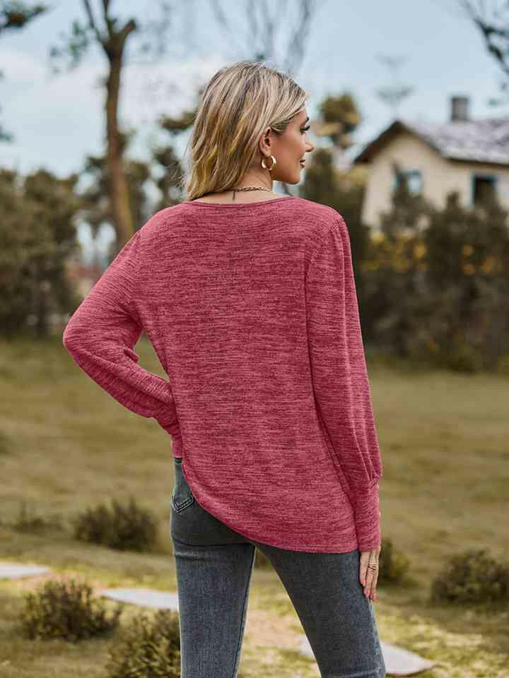 Round Neck Long Sleeve Buttoned T-Shirt.