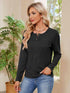 Buttoned Round Neck  Long Sleeve T-Shirt.