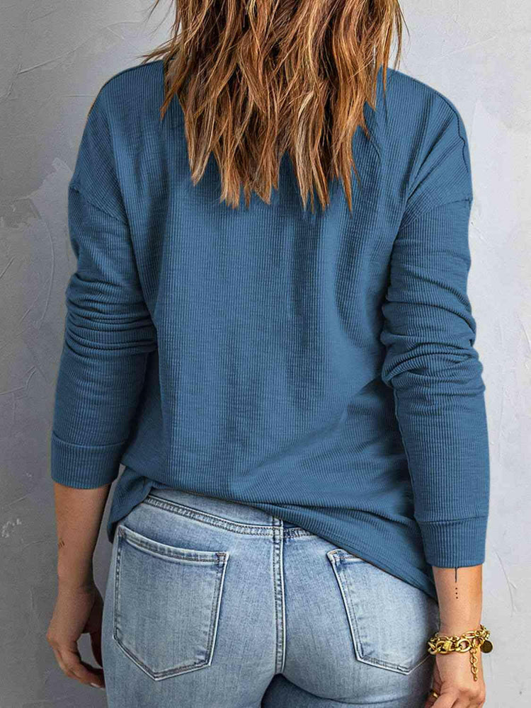 Collared Neck Half Button Top.