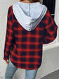 Plaid Drawstring Button Up Hooded Jacket.