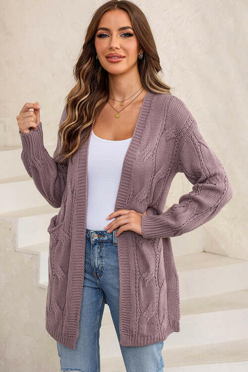 Cable-Knit Dropped Shoulder Cardigan.