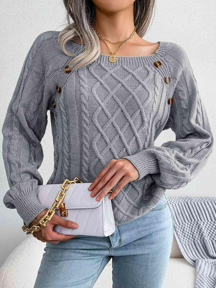 Decorative Button Cable-Knit Sweater.