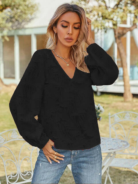 V-Neck Long Sleeve Blouse.