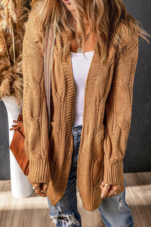 Cable-Knit Dropped Shoulder Cardigan.