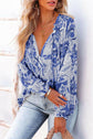 Floral Tie Neck Flounce Sleeve Blouse.