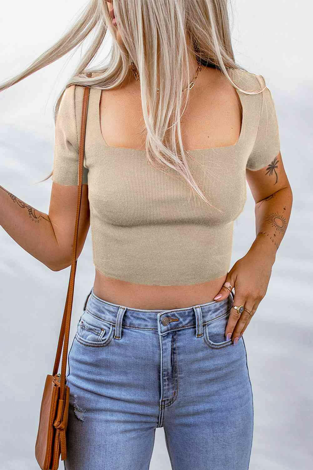 Lace-Up Square Neck Crop Top.